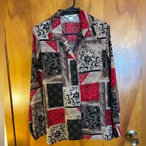 Alia Ladies Red, Black, and Tan Patchwork Shirt